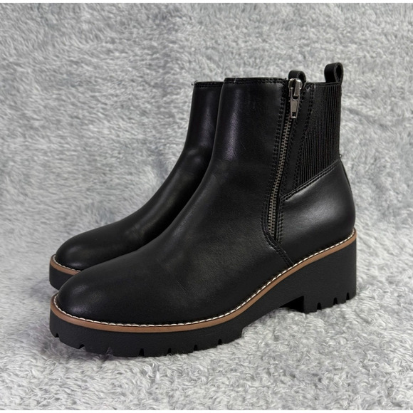 Blondo Damaris Ankle Boot Women's Lug Sole Booties Black Leather Waterproof 8.5 - Picture 1 of 7